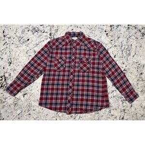 NWOT Wrangler Western Pearl Snap Flannel Shirt Men's XL Black Gray Plaid